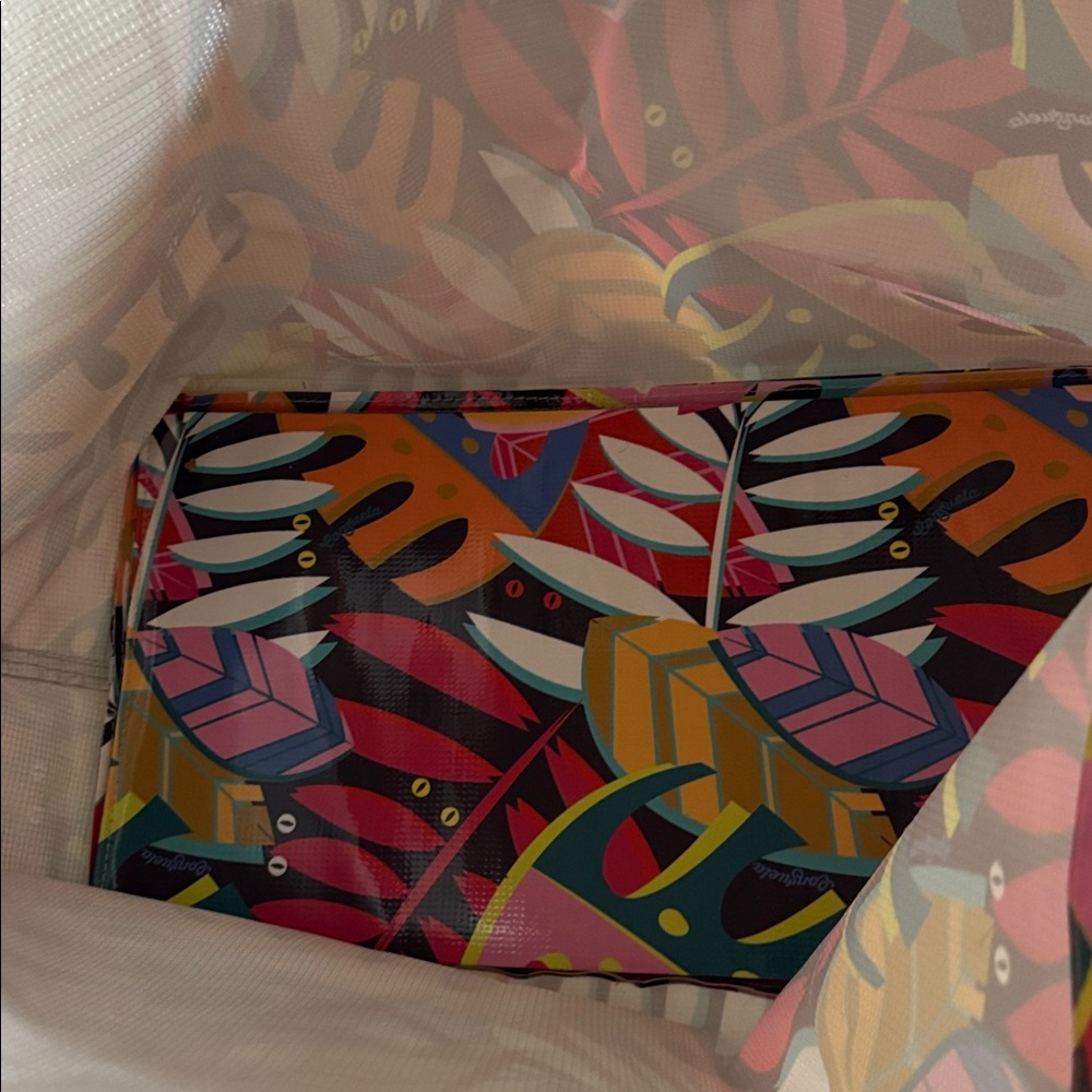 NEW Consuela Jumbo Tote Bag boat palm leaf huge Pattern Yellow Red Blue maya - Picture 5 of 10